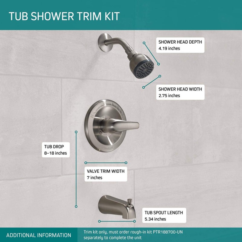 Delta Peerless Classic Single-Function Tub and Shower Trim Kit with Single-Spray Shower Head, Brushed Nickel PTT188753-BN (Valve Not Included) - Image 3